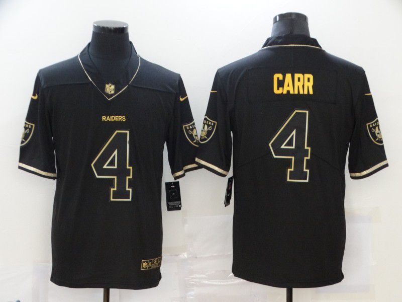 Men Oakland Raiders 4 Carr Black Retro gold lettering 2020 Nike NFL Jersey